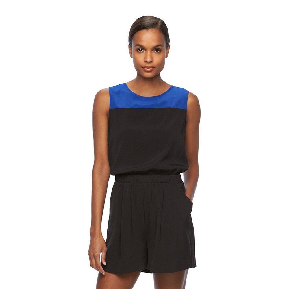 REED Blue and Black Colorblock Romper